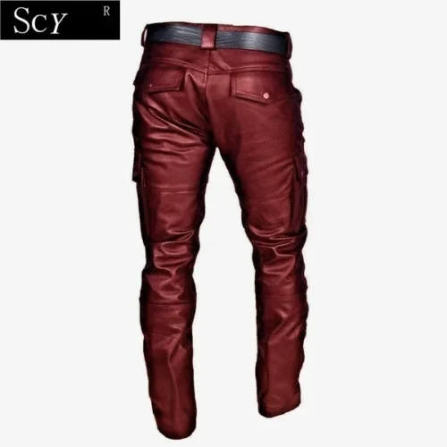 Pantalones de cuero con bolsillos para motocicleta - Image 6
