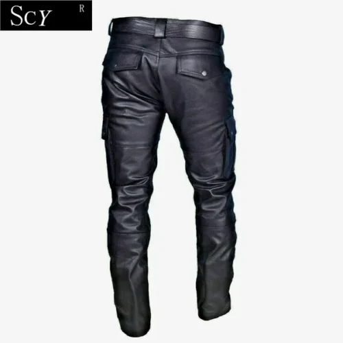Pantalones de cuero con bolsillos para motocicleta - Image 4