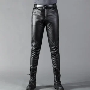 Pantalones ajustados de cuero PU para motorista