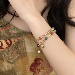 Pulsera de cuentas de cristal doble para mujer